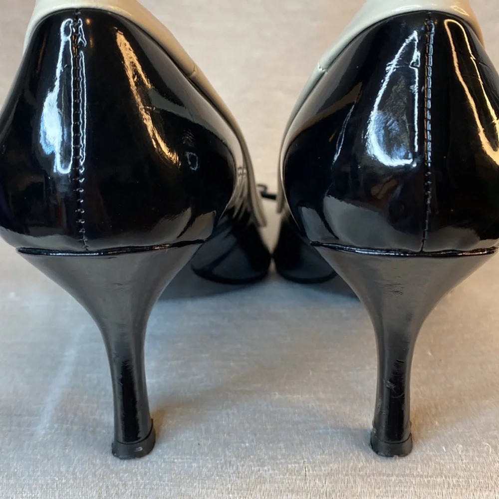 Anne Klein Black and White Patent Leather Pointed Toe Heels